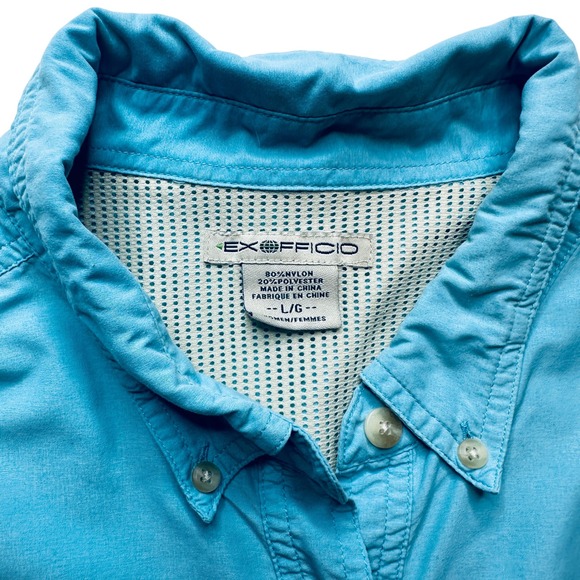 ExOfficio Sun Shirt Long Sleeve Button Up Vented Travel Outdoor Blue Size L - Picture 6 of 14